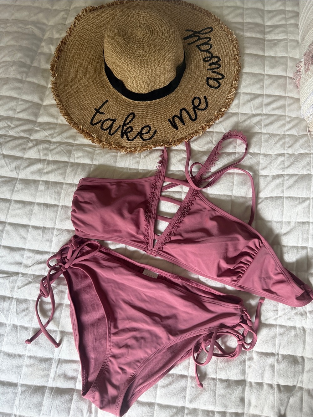 Xhilaration Mauve Pink Lace-Trim Bikini Set L/XL